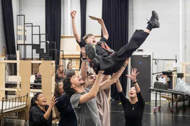 Lucas Kerr (Charlie Bucket) and the Company of CHARLIE AND THE CHOCOLATE FACTORY in Rehearsals Photo Marc Brenner